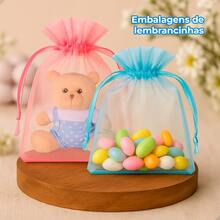 Kit Of 100 Small Organza Bags (17x23 Cm) For Gift Wrapping, Soap, Jewelry, Party Favors, Baby Showers, Weddings - 藍色 - 查看 9