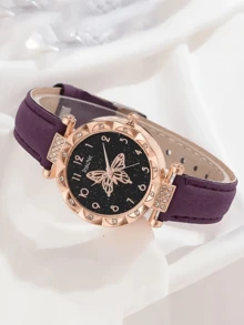 6/5件套女士时尚优雅蝴蝶图案表盘石英表，适合女性佩戴，可搭配蝴蝶首饰项链、手链、戒指和耳环，非常适合作为女士生日/节日礼物，也适合返校、聚会和旅行等日常场合。毕业季、圣诞节、情人节，是送给女士的完美礼物。 - 彩色 - 查看 6