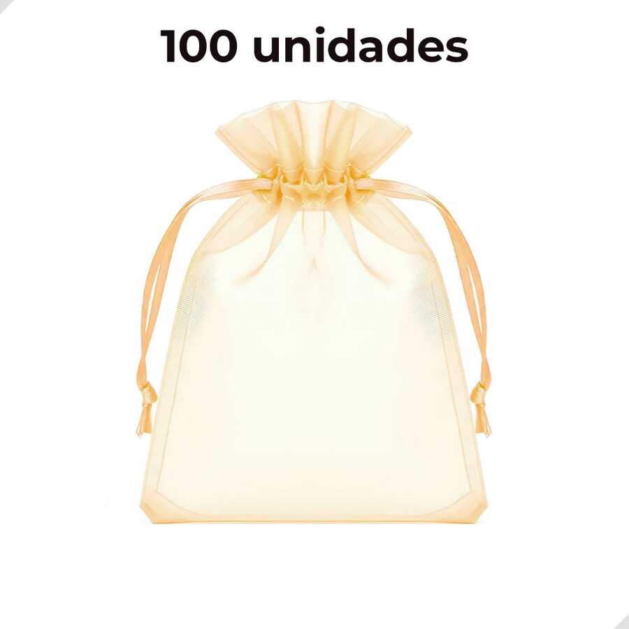 Kit Of 100 Small Organza Bags (17x23 Cm) For Gift Wrapping, Soap, Jewelry, Party Favors, Baby Showers, Weddings - 金色 - 查看 1