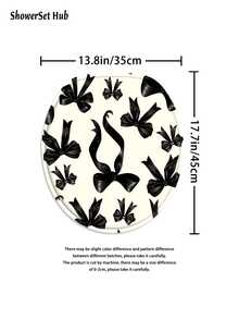 1/3/4pcs Black Bow Print Shower Curtain Bathroom Sets,Chic Elegant Style Waterproof And Wear-Resistant Accessories,With 12 Hooks - Includes Toilet Seat Cover, Bath Mats, And Rugs - Plastic Fabric - Washable,Mildew-Resistant - Perfect For Holiday Decor,Home/Bedroom/House/Western/Spring Decor, - Multicolor - View 10