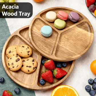 Multifunctional Wooden Serving Tray - Oval/Rectangular/Round Compartment Plate, Suitable For Breakfast, Snacks, Desserts, Coffee, Fruits And Tea - Ideal For Kitchen, Dining Room, Party And Afternoon Tea, Kitchen Supplies, Home/Room Decor