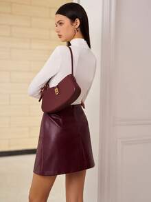 Elegant Casual Zipper Pocket Solid Color Vintage Fashion Skirt Spring - Burgundy - View 4
