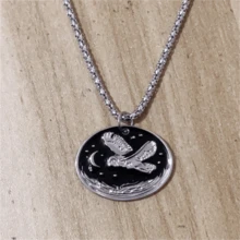 1 pieza Collar colgante con zorro durmiendo y luna vintage, accesorio de joyería con tema de bosque lindo para mujeres, moda y fiesta - Plata antigua 19 - Ver 5