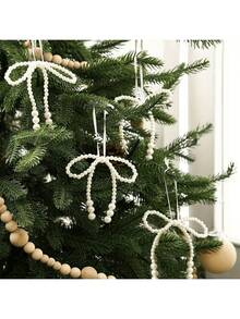 10 pezzi di decorazioni natalizie con fiocco di perle, decorazioni per albero di Natale a forma di fiocco bianco, ornamenti e pendenti natalizi, regali per matrimoni e spose, regali per festa di nascità, decorazioni per compleanni, adatti per appendere sull'albero di Natale, decorare tavoli, sfondi per feste, tende e luci, decorazioni per matrimoni con perle finte - Bianco - Visualizzare 1