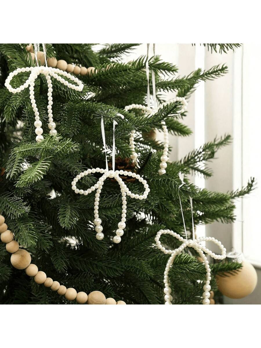 10 pezzi di decorazioni natalizie con fiocco di perle, decorazioni per albero di Natale a forma di fiocco bianco, ornamenti e pendenti natalizi, regali per matrimoni e spose, regali per festa di nascità, decorazioni per compleanni, adatti per appendere sull'albero di Natale, decorare tavoli, sfondi per feste, tende e luci, decorazioni per matrimoni con perle finte - Bianco - Visualizzare 1