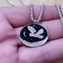 1 pieza Collar colgante con zorro durmiendo y luna vintage, accesorio de joyería con tema de bosque lindo para mujeres, moda y fiesta - Plata antigua 19 - Ver 3