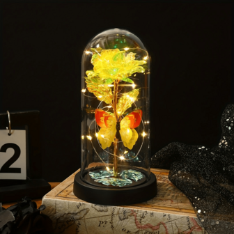 1个浪漫圆顶形LED花朵夜灯，塑料材质，电池供电（不含AAA电池），非常适合情人节和节日小屋装饰，不含羽毛