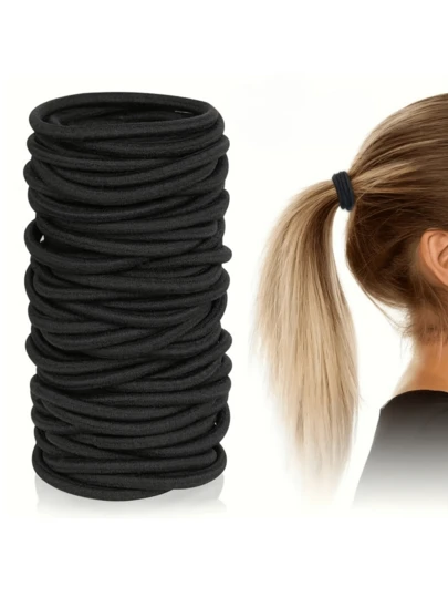 100/50/30/20-Piece Pack Of Black Hair Ties, Suitable For Thick Curly Hair, Can Be Used To Tie Ponytails, Suitable For Everyday Hairstyles, Hair Tying, Christmas Makeup, Bridal Makeup, Outdoor Activities, Showering, Etc., Can Also Be Used As An Elastic Band. Women's Hair Accessories, Hair Ties Head Accessories