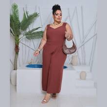 Plus Size Jumpsuit, Oversized Style For Women - Rust Brown - View 4