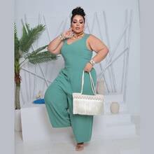 Plus Size Jumpsuit, Oversized Style For Women - Mint Green - View 2