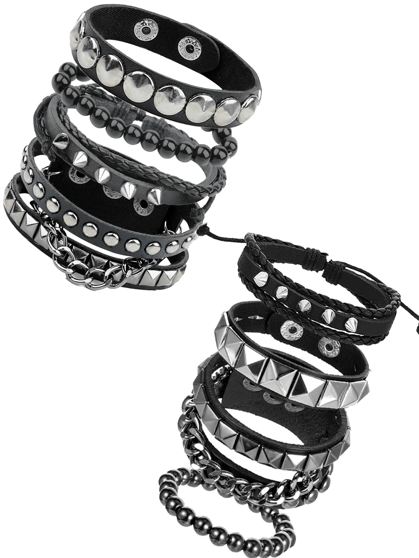 Yanxyad 1/4pcs Punk Rivet Bracelet Set, Men Punk Rivet Bracelet, Black Leather Rivet Punk Cuff Bracelet, Wristband, Snap Closure, Unisex Gift Bracelet Set - Black - View 1
