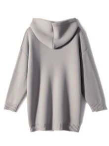 Herbst/Winter Europäischer & Amerikanischer Stil eleganter Oversize Damen Strickpullover, minimalistisches Gesichtsmuster Langarm Kapuzenpullover mit Kordelzug in Große Größen - Khaki - Übersicht 6