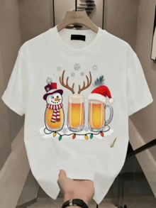 Camiseta Casual Cortada para Hombre, Camiseta de Algodón Impresa de Manga Corta, Amigable con la Piel, Transpirable, Holgada, con Hombros Caídos, Camiseta Casual para Hombre 8HIK - Blanco - Ver 1