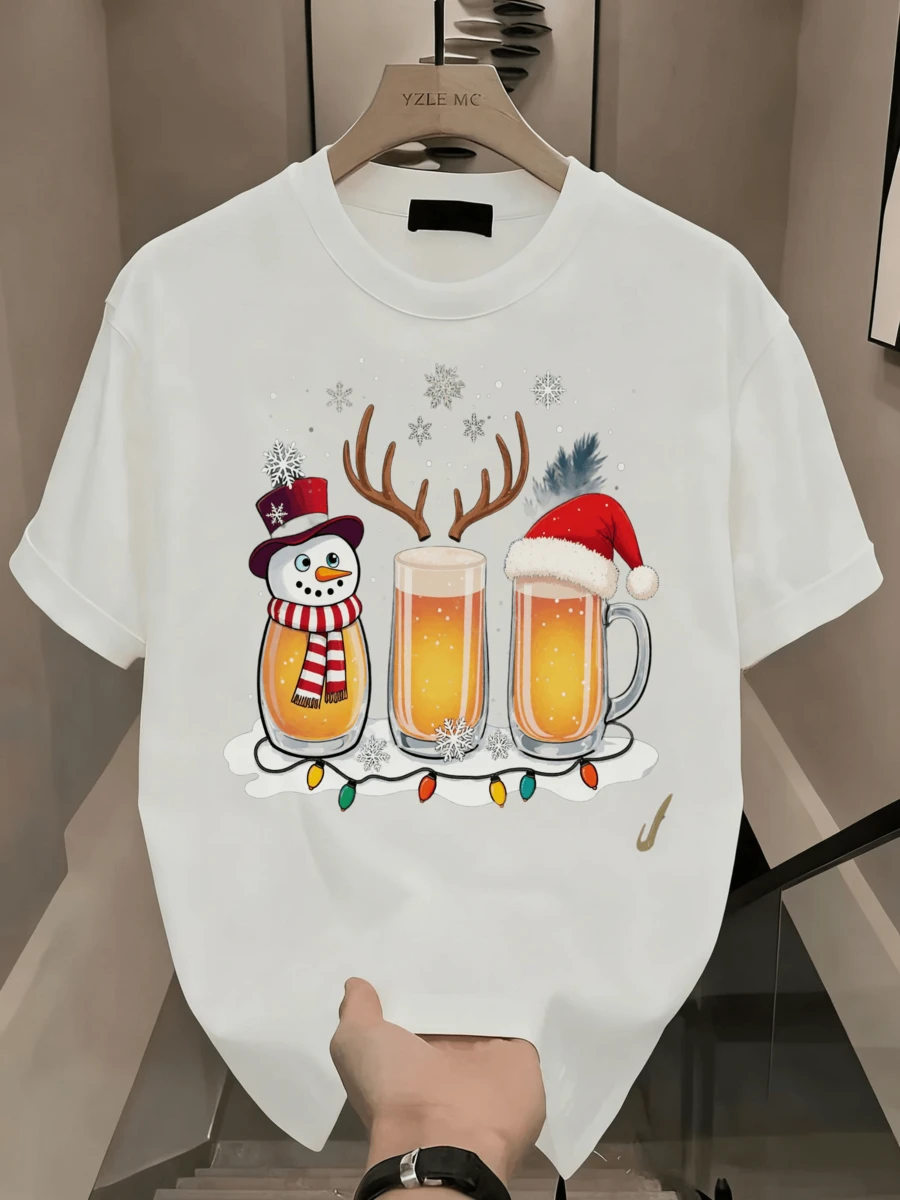 Camiseta Casual Cortada para Hombre, Camiseta de Algodón Impresa de Manga Corta, Amigable con la Piel, Transpirable, Holgada, con Hombros Caídos, Camiseta Casual para Hombre 8HIK - Blanco - Ver 1