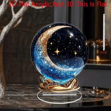 Impresión plana 2D - Bola de cristal de estilo bohemio - Diseño de cielo estrellado y luna creciente; Regalo ideal para oficina, dormitorio, jardín del hogar; Celebración de Ramadán y Eid; Decoración del hogar bohemia 2D plana, adorno de dormitorio, construcción de acrílico; Retire la película protectora antes de usar.