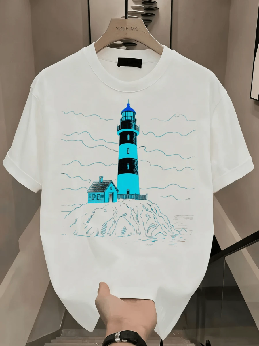 Men's Short-Sleeved T-Shirt, 100% Cotton, Printed, Combed Cotton, Washable, Breathable, Casual Style That Doesn't Make You Sweat. CLSH - 白色 - View 1