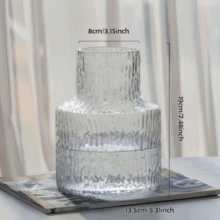 1pc Nordic Niche Glacier Pattern Glass Vase, Large Capacity Minimalist Hydroponics Decor, Big Size Glass Vase For Living Room, Thick Design