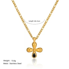 VKHK 1 Peça Colar Vintage com Pingente de Flor de Zircônia Banhado a Ouro 18K em Aço Inoxidável, Adequado para Uso Diário de Mulheres, Presente