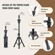 25" Wig Stand Tripod Adjustable Mannequin Head Stand Metal Mini Wig Head Stand For Training Mannequin Heads And Canvas Block Head - Black - View 6