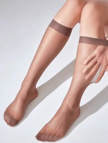 4 Pairs Brown Semi-Sheer Women Mid-Calf Socks, Fashion Versatile For Daily Wear, Cozy - Coffee Brown - View 2