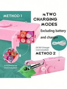 便携式手持缝纫机 - 快速缝纫迷你工具,白色/黑色,设计紧凑,带可调节张力旋钮和压脚,适用于服装缝纫 | 手持缝纫机 | 多功能缝纫工具,适合旅行和居家DIY布料修补,易于初学者使用,配件颜色随机 - Set2 - 查看 8