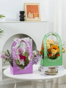 2/6/8个装可折叠纸花篮，手持式婚礼花束礼品袋，花卉包装，插花篮，婚礼装饰礼品，生日派对必备 - 彩色 - 查看 8