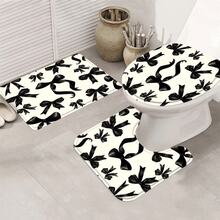 1/3/4pcs Black Bow Print Shower Curtain Bathroom Sets,Chic Elegant Style Waterproof And Wear-Resistant Accessories,With 12 Hooks - Includes Toilet Seat Cover, Bath Mats, And Rugs - Plastic Fabric - Washable,Mildew-Resistant - Perfect For Holiday Decor,Home/Bedroom/House/Western/Spring Decor, - Multicolor - View 14