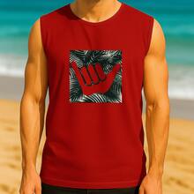 Regata Estampada Hang Folhas Surf Verão Estilosa Leve Dia a dia Masculina em Algodão - bordô - Visão 1