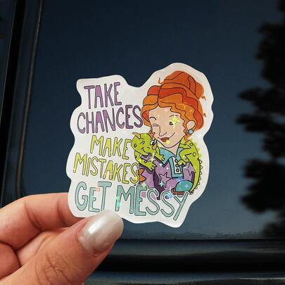 Vinyl Sticker "Dare To Try, Dare To Fail" By Teacher Frizzle - Matte Self-Adhesive Sticker, Suitable For Cars, Laptops, Water Bottles, Helmets, Etc. - Magical School Bus Cartoon Design, Multi-Surface Decoration, Fun Car Sticker