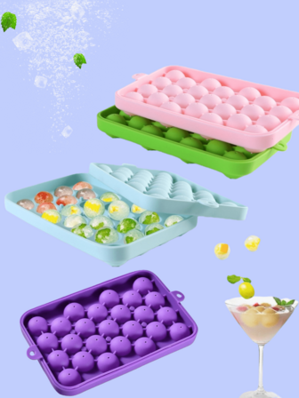 1个25格硅胶冰格，小冰球模具，威士忌冰格，带盖水果冰格，葡萄形手工皂模具，家用冰格，适合夏季居家使用，冰箱冰格，冷冻，派对，旅行，婚礼，生日，厨房，收纳，户外，万圣节，圣诞节，感恩节用品，冰格，制冰机，厨房配件