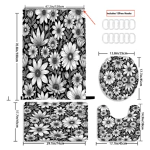 1/3/4pcs Black & White Daisy Floral Print Shower Curtain Bathroom Sets,Minimalist Retro Style Waterproof And Wear-Resistant Accessories,With 12 Hooks - Includes Toilet Seat Cover, Bath Mats, And Rugs - Plastic Fabric - Washable,Mildew-Resistant - Perfect For Holiday Decor,Home/Bedroom/House/Western/Spring Decor,
