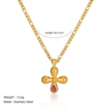 VKHK 1 Peça Colar Vintage com Pingente de Flor de Zircônia Banhado a Ouro 18K em Aço Inoxidável, Adequado para Uso Diário de Mulheres, Presente