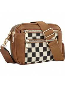 Women's Plaid Crossbody Bag, PU Material Shoulder Bag With Adjustable Strap, Ladies' One Shoulder Handbag