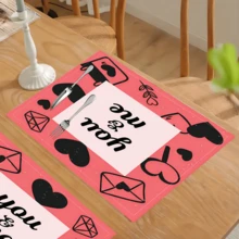 1 pieza/4 piezas/6 piezas Manteles individuales de lino con estampado temático del Día de San Valentín, aptos para mesa de comedor, Día de San Valentín, se pueden usar como regalo del Día de San Valentín, decoración del Día de San Valentín, aplicable para todas las temporadas, mantel de mesa de comedor moderno y lavable, decoración de habitación, posavasos, manteles individuales para cocina y comedor, decoración de fiesta interior/exterior, decoración del hogar, regalo ideal
