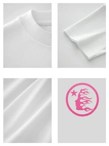 Premium Men's Graphic T-Shirt With A Cool Flame Star Design. Stylish And Comfortable, Made Of 100% Pure Cotton, Suitable For Everyday Wear. Unique Graphic Print Top, Breathable And Durable Fabric, Fashionable And Casual Style, Perfect For Summer And Other Occasions. - 白色 - 查看 4