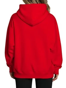 Fashionable Outdoor Hooded Sweater For Women. Black Hoodie With Dog Paw Print And "Dog Mama" Text For Dog Lovers. Casual Style. Perfect For Dates, Outings, And Holiday Gifts. - 紅色 - 查看 2