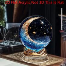 Impresión plana 2D - Bola de cristal de estilo bohemio - Diseño de cielo estrellado y luna creciente; Regalo ideal para oficina, dormitorio, jardín del hogar; Celebración de Ramadán y Eid; Decoración del hogar bohemia 2D plana, adorno de dormitorio, construcción de acrílico; Retire la película protectora antes de usar.