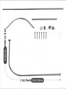 弧形可伸缩浴帘杆，需搭配L型浴室杆使用，不锈钢加固可伸缩L型杆，浴室浴帘套装 - 銀色 - 查看 4