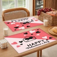1 pieza/4 piezas/6 piezas Manteles individuales de lino con estampado temático del Día de San Valentín, aptos para mesa de comedor, Día de San Valentín, se pueden usar como regalo del Día de San Valentín, decoración del Día de San Valentín, aplicable para todas las temporadas, mantel de mesa de comedor moderno y lavable, decoración de habitación, posavasos, manteles individuales para cocina y comedor, decoración de fiesta interior/exterior, decoración del hogar, regalo ideal
