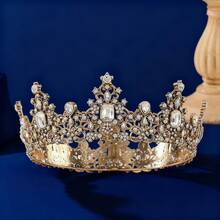 1pc Luxury & Elegant Baroque Rhinestone Queen Crystal Crown, Bridal Wedding Headpiece, Party & Prom Hair Accessory - Multicolor - View 14