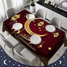1/20 pièces Nappe de Ramadan, motif croissant de lune doré et lanterne, en tissu polyester, décoration de fête islamique, convient pour la maison, la cuisine, le jardin extérieur, les fêtes, les restaurants et autres décorations d'intérieur - Multicolore - Voir 2