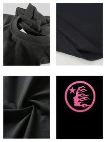 Premium Men's Graphic T-Shirt With A Cool Flame Star Design. Stylish And Comfortable, Made Of 100% Pure Cotton, Suitable For Everyday Wear. Unique Graphic Print Top, Breathable And Durable Fabric, Fashionable And Casual Style, Perfect For Summer And Other Occasions. - 黑色 - 查看 4