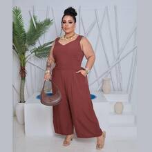 Plus Size Jumpsuit, Oversized Style For Women - Rust Brown - View 5