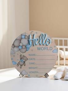 1件装“你好，世界”宝宝出生公告板，木质宝宝出生公告牌，新生儿摄影道具，宝宝纪念礼物，婴儿派对复活节礼物，男女宝宝通用 - 淺藍色 - 查看 11