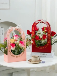 2/6/8个装可折叠纸花篮，手持式婚礼花束礼品袋，花卉包装，插花篮，婚礼装饰礼品，生日派对必备 - 彩色 - 查看 5