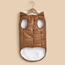 1 قطعة جاكيت شتوية مبطنة ذات لون أحادي بسيط للحيوانات الأليفة، معطف مقاوم للرياح للخارج للكلاب المتوسطة/الكبيرة، مثل الريتريفر الذهبي