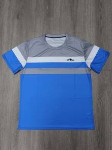 KOVSEE Camiseta masculina de manga curta com estampa simples em contraste, ideal para esportes ao ar livre, uso casual diário, corrida, basquete, futebol, respirável e de secagem rápida. Peça única. Ótima opção de presente para namorado no verão. - Azul - Ver 2