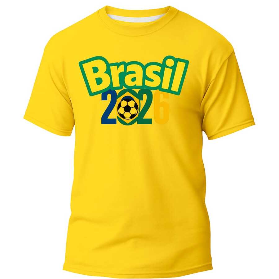 Men's T-Shirt World Cup 2026 Brazil Printed Shirt 100% Cotton - 黃色 - 查看 1