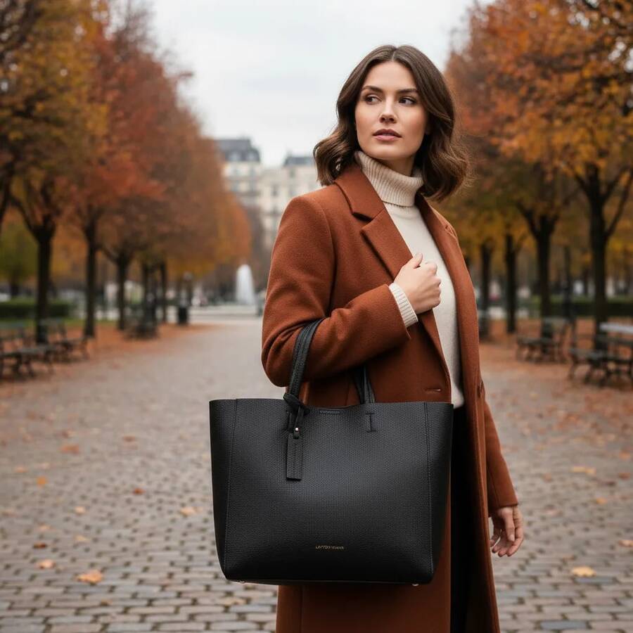 Bolsa Feminina Grande Tote Clássica com Nécessaire Interna Couro PU Premium Grande Estruturado Elegante