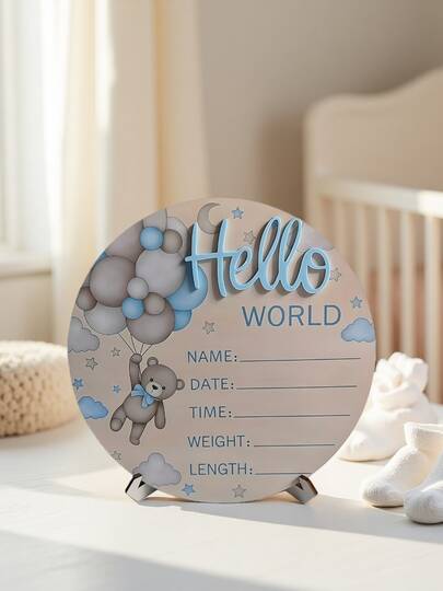 1pc Hello World Baby Announcement Board, Wooden Baby Announcement Plaque, Newborn Photography Prop, Baby Commemorative Gift, Baby Shower Easter Gift, Girl/Boy
